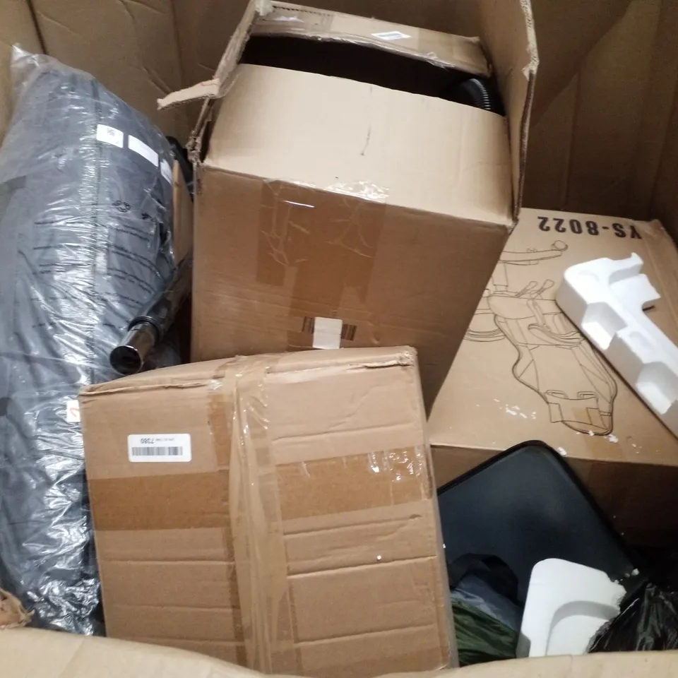 PALLET OF ASSORTED PRODUCTS INCLUDING OFFICE CHAIR, STEAM CLEANER, SHOE RACK, CLEAR STORAGE TUB, TENT  