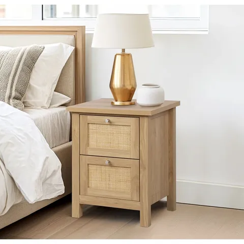BOXED LUDDEN MANUFACTURED WOOD BEDSIDE TABLE - OAK COLOUR (1 BOX)