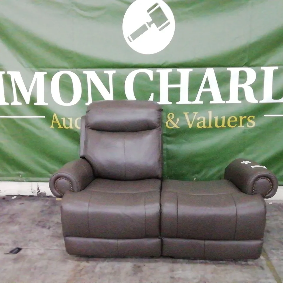 DESIGNER SOFOLOGY BENTON GREY LEATHER TWO SEATER POWER RECLINING SOFA