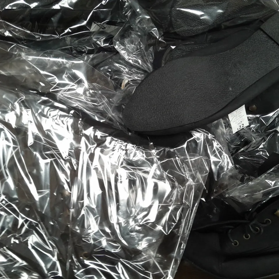 BOX OF APPROXIMATELY 15 PAIRS OF DESIGNER SHOES IN BLACK - VARIOUS SIZES