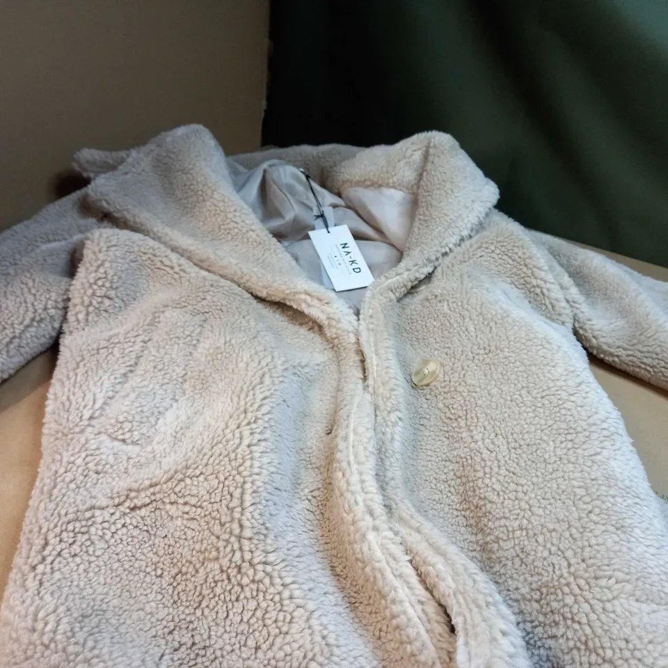 NA-KD LIGHT BEIGE TEDDY COAT - SIZE 8 