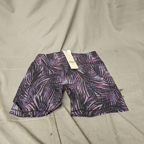 SWEATY BETTY POWER 6" BIKER SHORTS IN PINK PALM LINES PRINT SIZE L