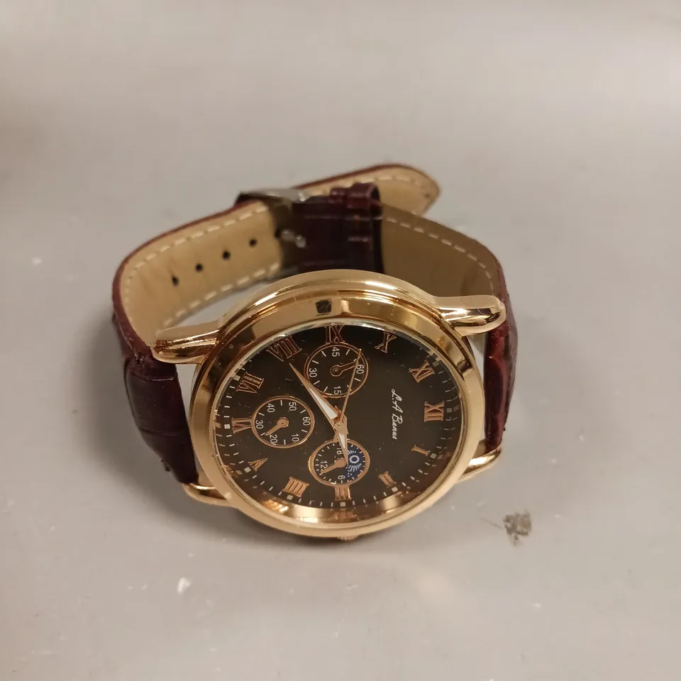 MENS LA BANUS WATCH – GOLD COLOUR CASE – LEATHER STRAP