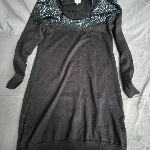 REISS WOMEN'S BLACK EMBELLISHED KNIT TOP, UK L