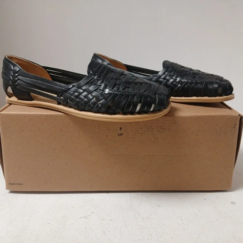 BOXED PAIR OF ORIGO BY ANYA SLIP-ON FLAT SANDALS IN BLACK SIZE EU 38