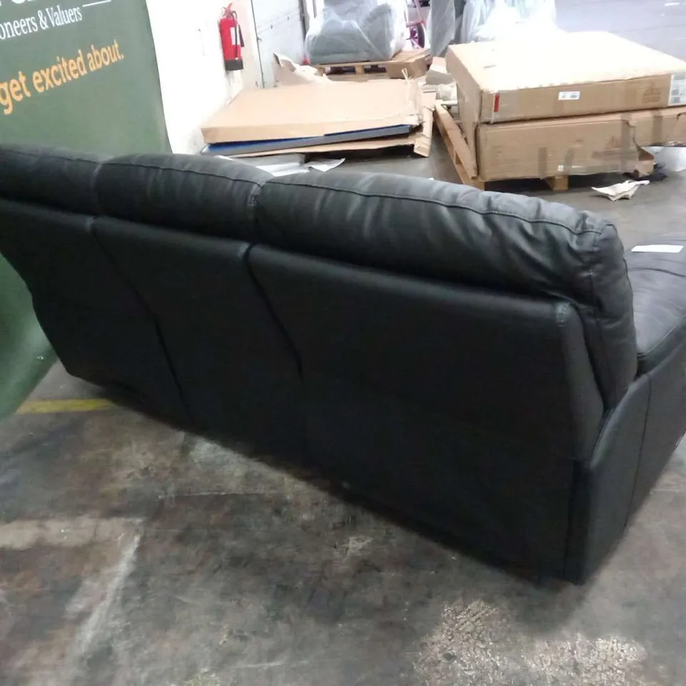 DESIGNER BLACK FAUX LEATHER MANUAL RECLINING THREE SEATER SOFA