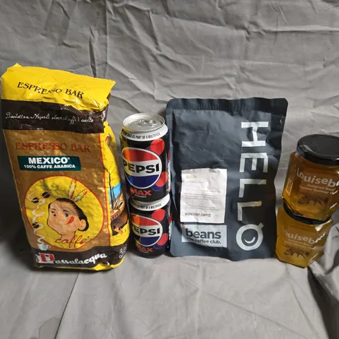 APPROXIMATELY 5 ASSORTED FOOD &DRINK ITEMS TO INCLUDE PEPSI MAX, ARS OF HONEY AND COFFEE BEANS  - COLLECTION ONLY