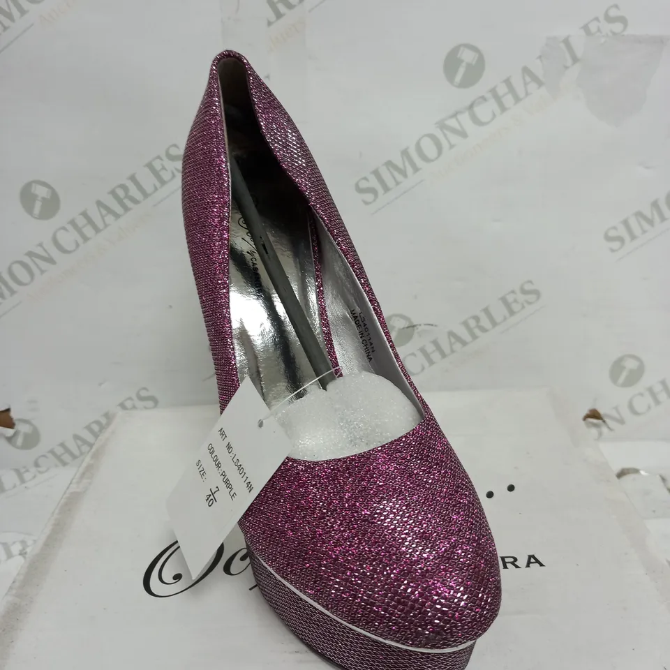 BOXED PAIR OF OCCASSIONS BY CASANDRA PURPLE HEELS SIZE 7