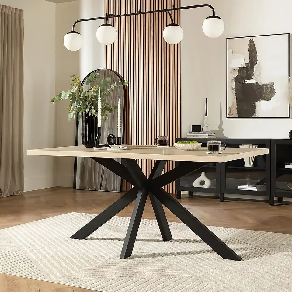 BOXED MADISON DINING TABLE, 160cm LIGHT OAK EFFECT & BLACK STEEL (2 BOXES)