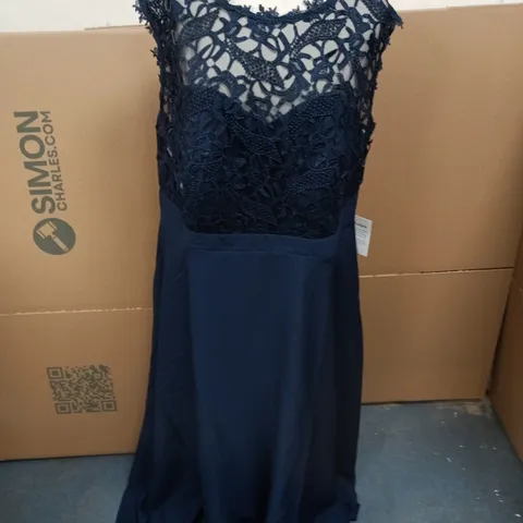 BONPRIX NAVY LACE-TOP FLOOR-LENGTH DRESS, UK SIZE 24