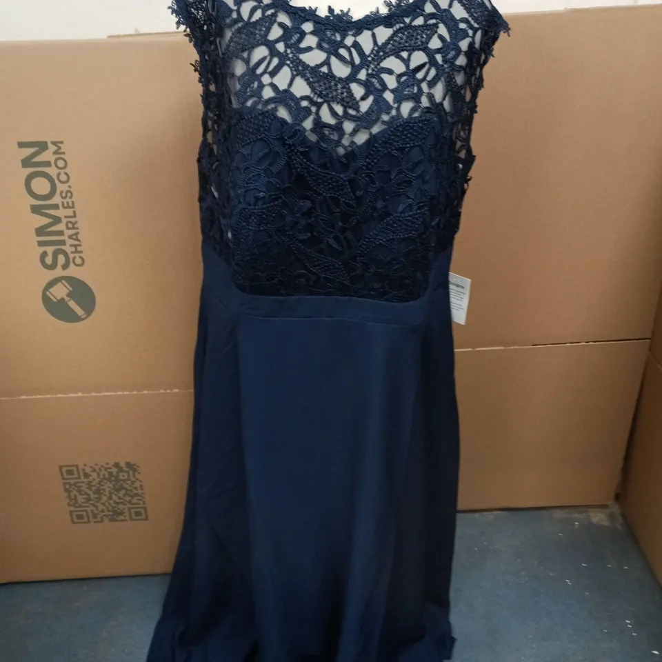 BONPRIX NAVY LACE-TOP FLOOR-LENGTH DRESS, UK SIZE 24