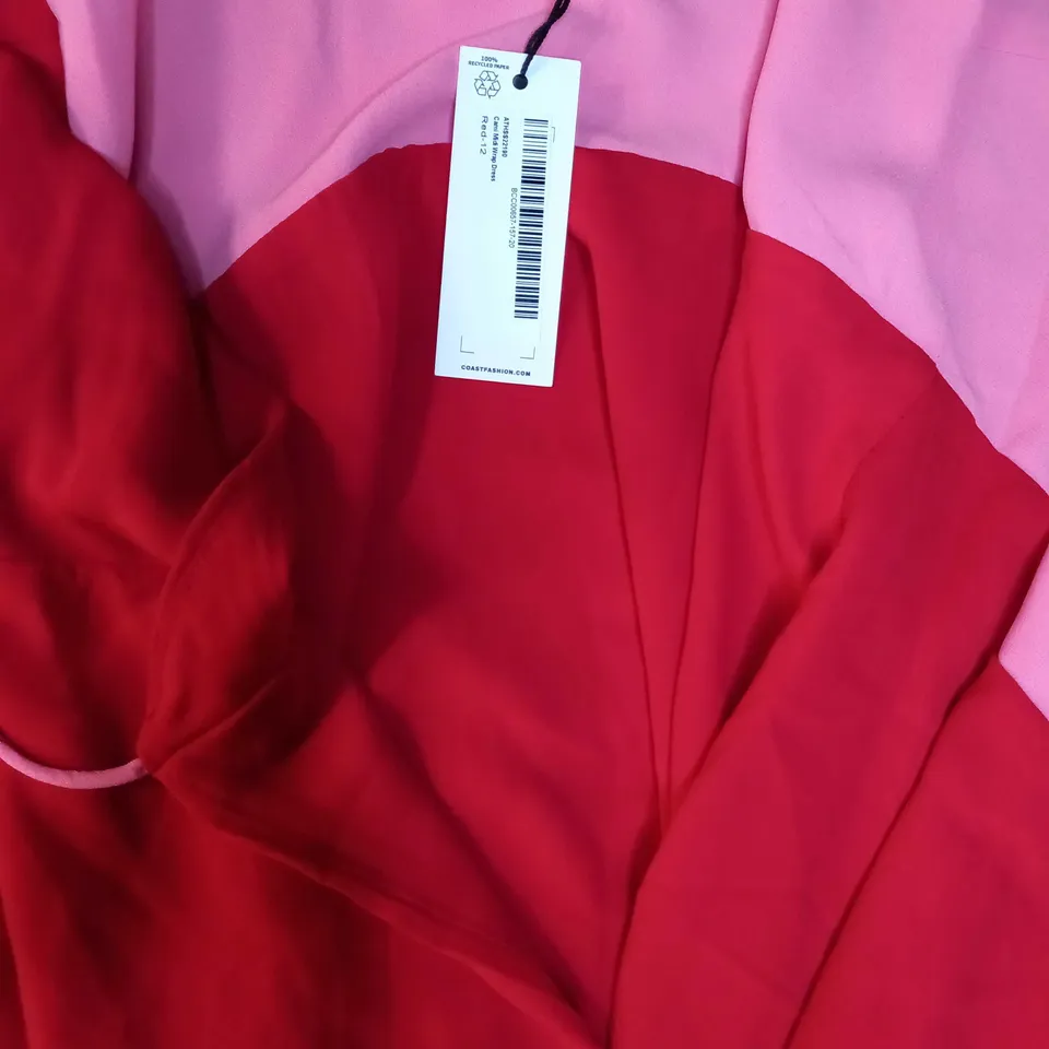 COAST RED/PINK CAM MIDI WRAP DRESS - SIZE 12