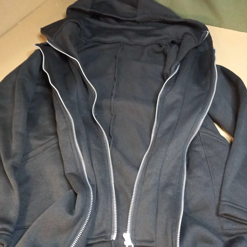 BLACK LONG SLEEVED HOODED JACKET WITH ZIP DETAIL - SIZE S