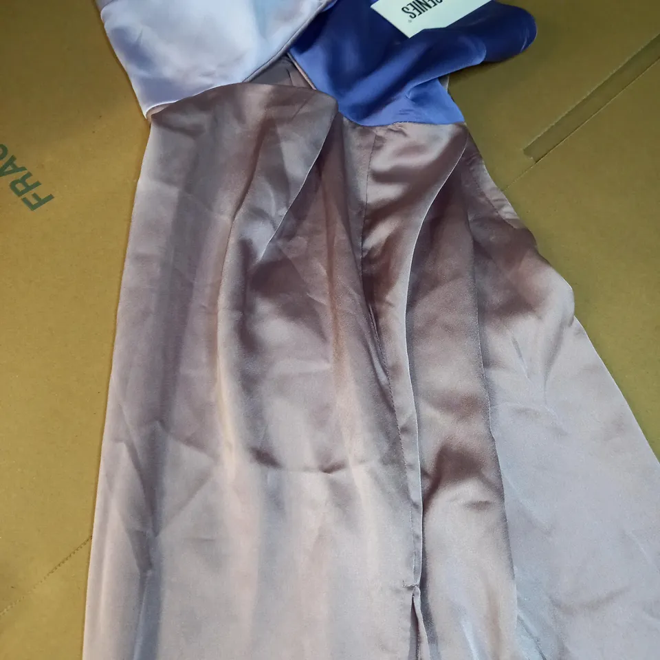 SAINT GENIES DUSTY LILAC HIGH SLIT SATIN MAXI DRESS - SIZE 10