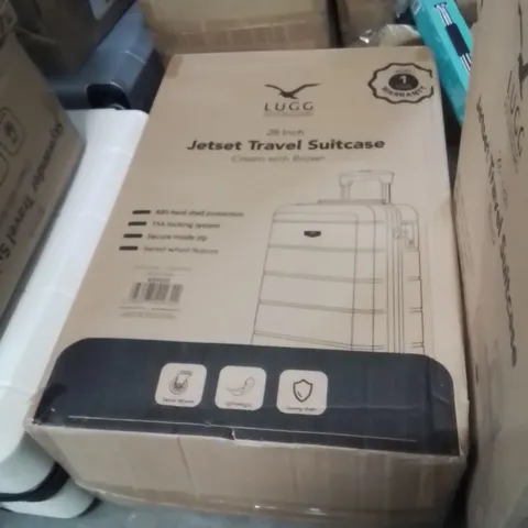BOXED LUGG 28INCH JETSET TRAVEL SUITCASE CREAM AND BROWN 