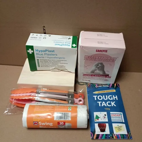 APPROXIMATELY 15 ASSORTED HOUSEHOLD ITEMS TO INCLUDE BLUE PLASTERS, HAND CASTING KIT, TOUGH TACK, ETC