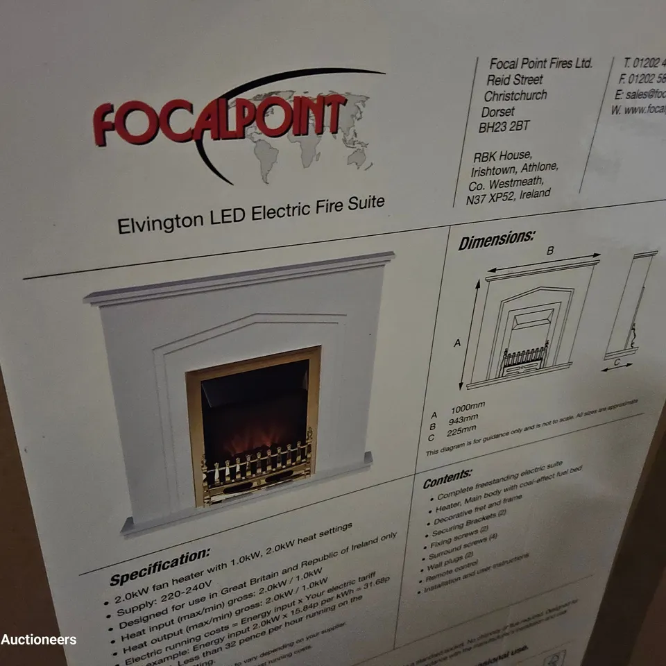 BOXED FOCALPOINT ELVINGTON LED ELECTRIC FIRE SUITE 