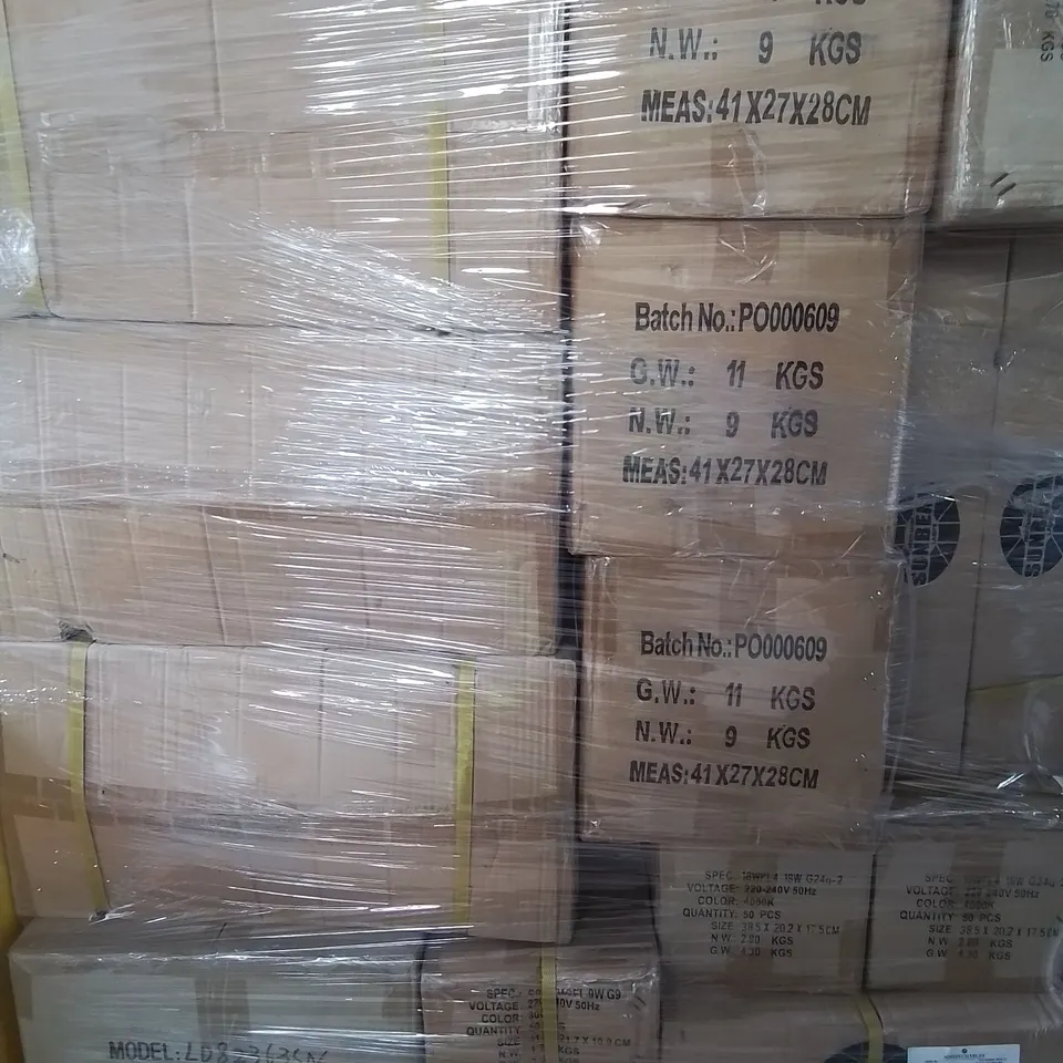 PALET OF APPROXIMATELY 55 MULTI PACK BOXES TO OF SUNBEAM LIGHTING TO INCLUDE- 3000K WARMWHITE , 4000K COOLWHITE LOW ENERGY,  3000K WARMWHITE LOW ENERGY COMPACT - COLLECTION ONLY 