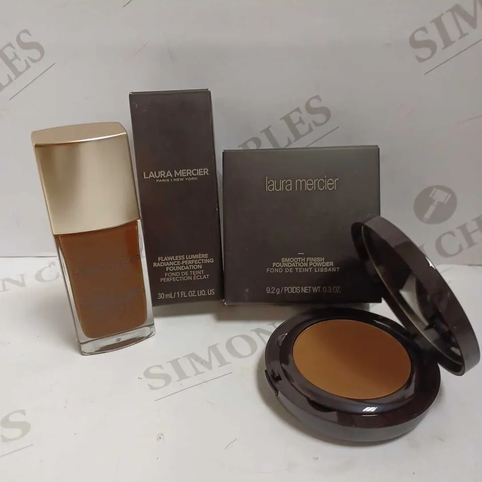 LOT OF 2 LAURA MERCIER PRODUCTS TO INCLUDE FLAWLESS LUMIERE FOUNDATION 30ML - 6N2 ESPRESSO & SMOOTH FINISH FOUNDATION POWDER 6C1
