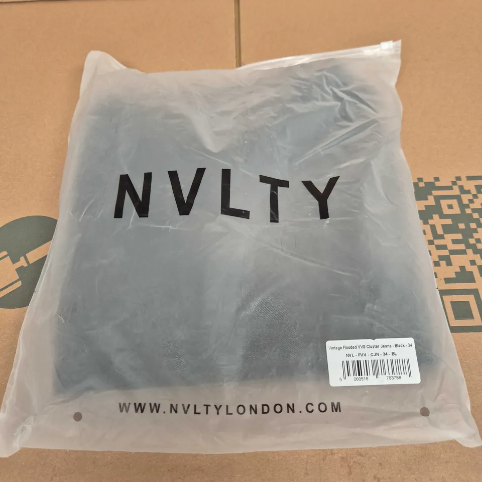 NVLTY LONDON VINTAGE FLOODED VVS CLUSTER JEANS – BLACK – UK 34
