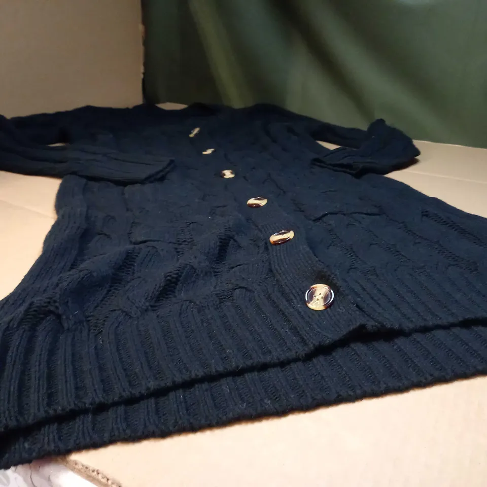 BLACK CHUNKY KNIT BUTTON THROUGH MIDI CARDIGAN 