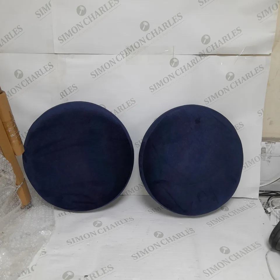 2 BAR STOOLS BRONZE BLUE VELVET SEAT 