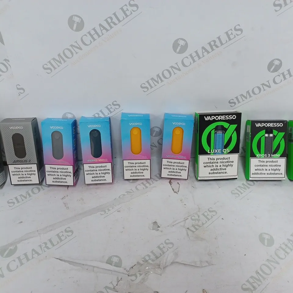 LOT OF APPROXIMATELY 10 BOXED E-CIGARETTES TO INCLUDE VAPORESSO XROS 3 MINI, VOOPOO VINCI Q, UWELL CALIBURN X POD ETC. 