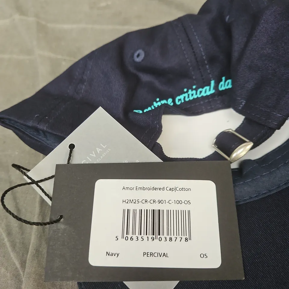 PERCIVAL AMOR EMBROIDERED CAP – NAVY COTTON, ONE SIZE