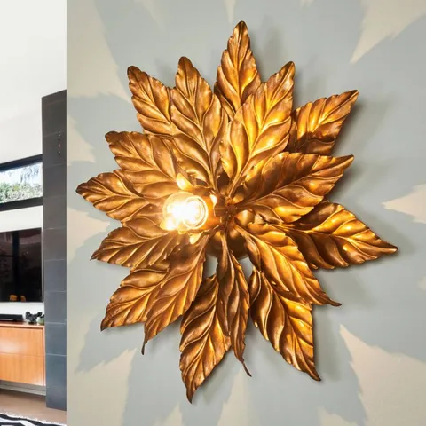 BOXED UNIQUE WALL LIGHT WITH ANTIQUE GOLD LEAVES 40cm