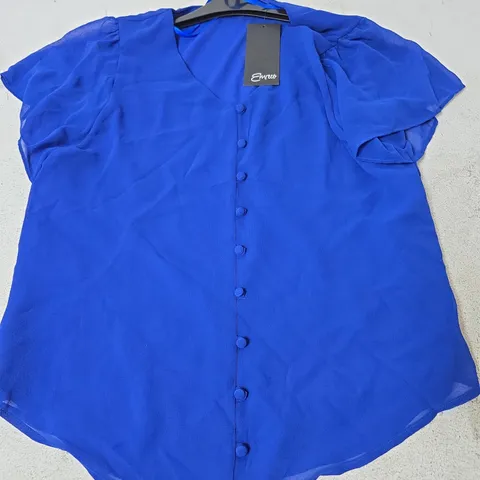EMRECO ANGEL SLEEVE V NECK BUTTON BLOUSE, ROYAL BLUE - SIZE 10 