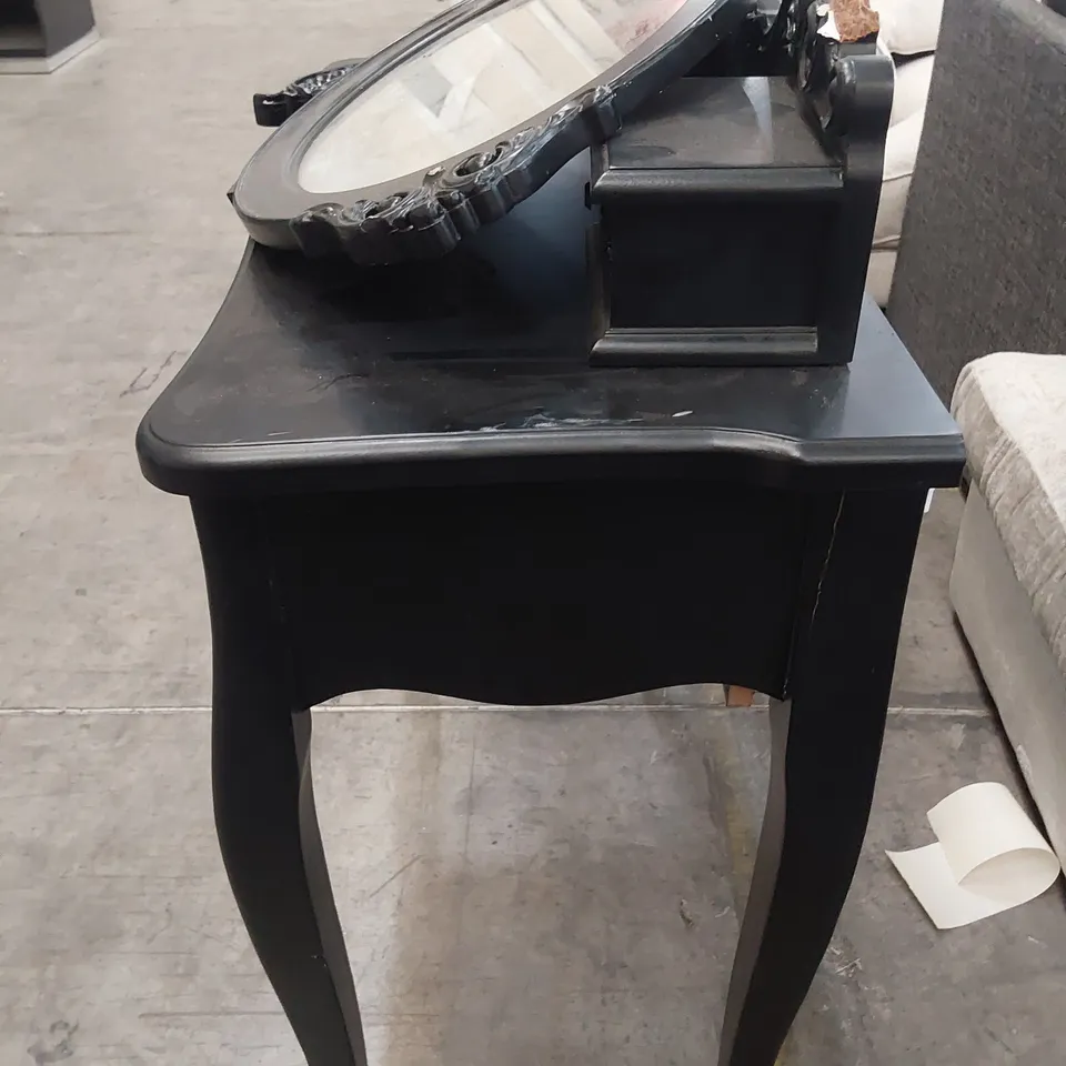 DESIGNER FRENCH STYLE 2 DRAWER DRESSING TABLE OVAL MIRROR BLACK