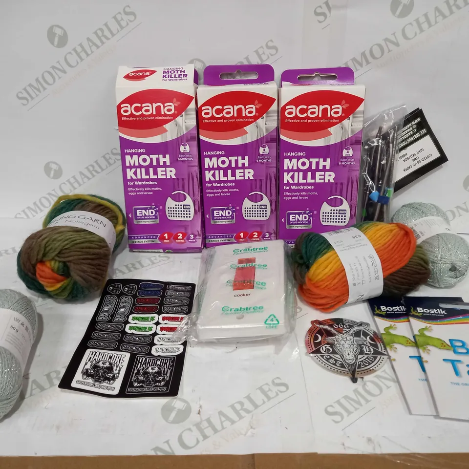 LOT TO CONTAIN APPROX 25 ASSORTED HOUSEHOLD PRODUCTS, INCLUDES STICKERS, MOTH KILLER, COTTON, BLU-TACK ETC