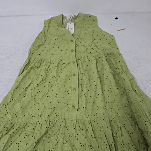 VALISSIÈRE GREEN EYELET DRESS, SLEEVELESS, SIZE 14 