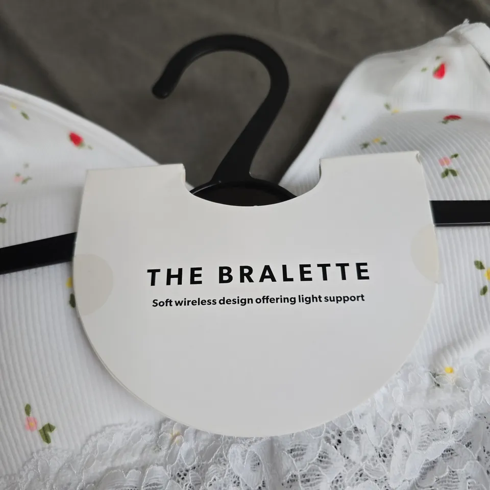 NEW LOOK THE BRALETTE - WHITE FLORAL LACE TRIM, WIRELESS WOMEN'S BRA