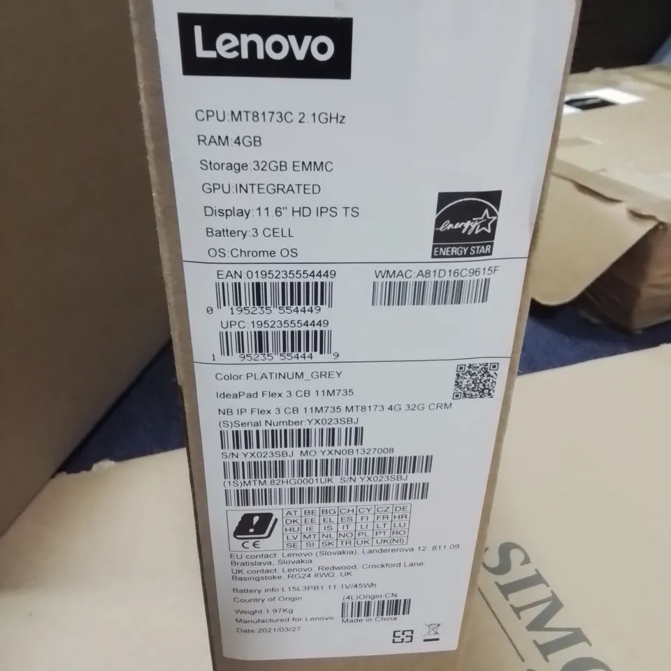 LENOVO IDEA FLEX 3 CHROMEBOOK LAPTOP - PLATINUM GREY