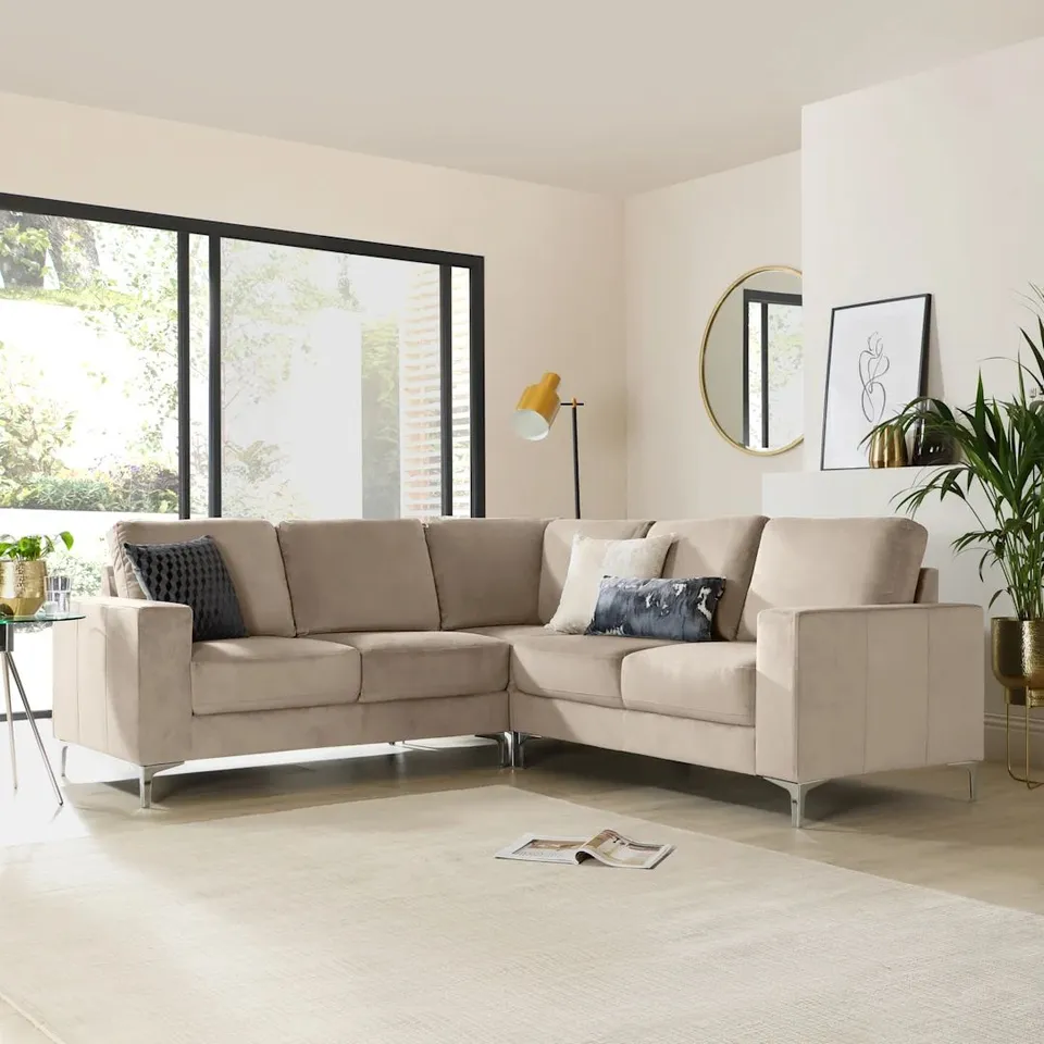 BOXED BALTIMORE  BALTIMORE CORNER SOFA, CHAMPAGNE CLASSIC VELVET (INCOMPLETE, 2 OF 3 BOXES)