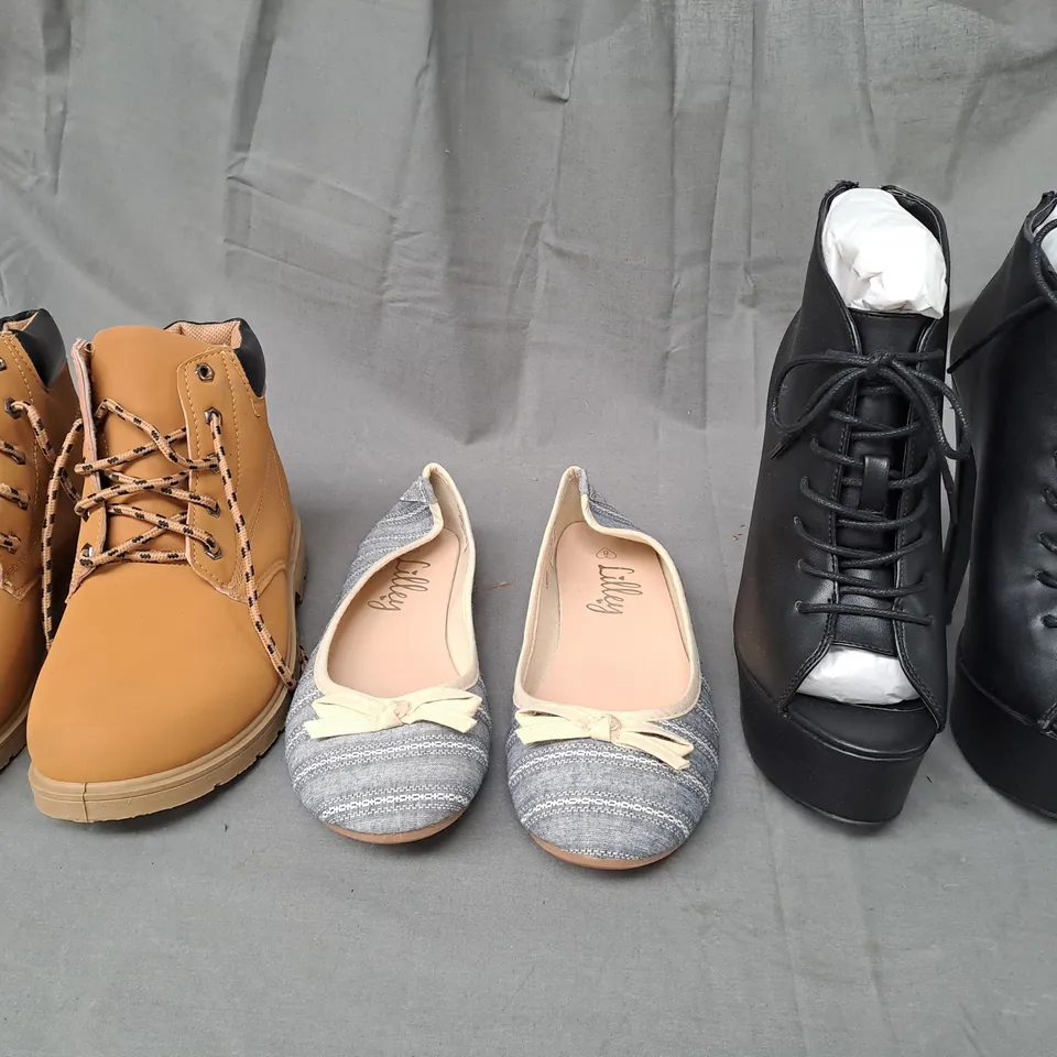BOX OF APPROXIMATELY 10 ASSORTED PAIRS OF SHOES IN VARIOUS COLOURS, STYLES, AND SIZES