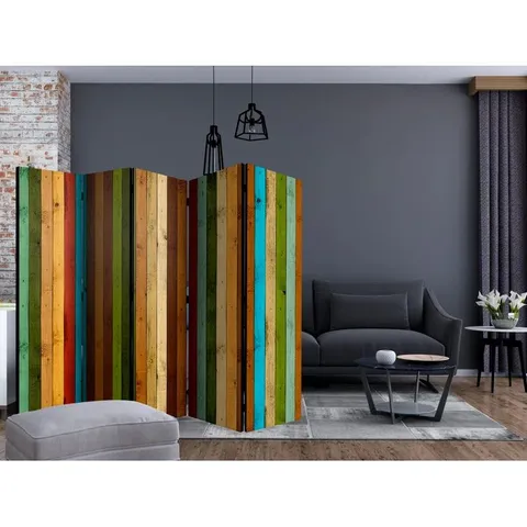 BOXED GONNEKE 225CM W × 172CM H 5-PANEL SOLID WOOD FOLDING ROOM DIVIDER 