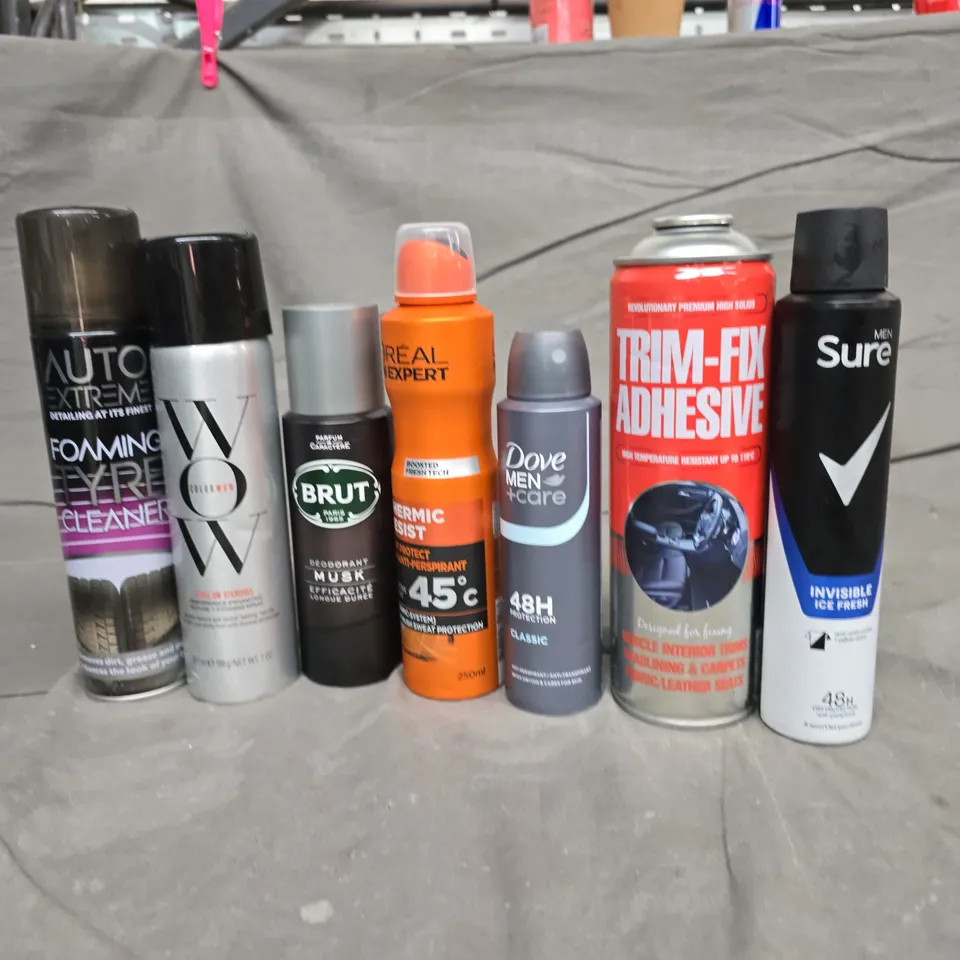 APPROXIMATELY 16 ASSORTED AEROSOLS TO INCLUDE SURE MEN 48H, TRIM-FIX ADHESIVE, WOW STYLE ON STEROIDS, ETC - COLLECTION ONLY