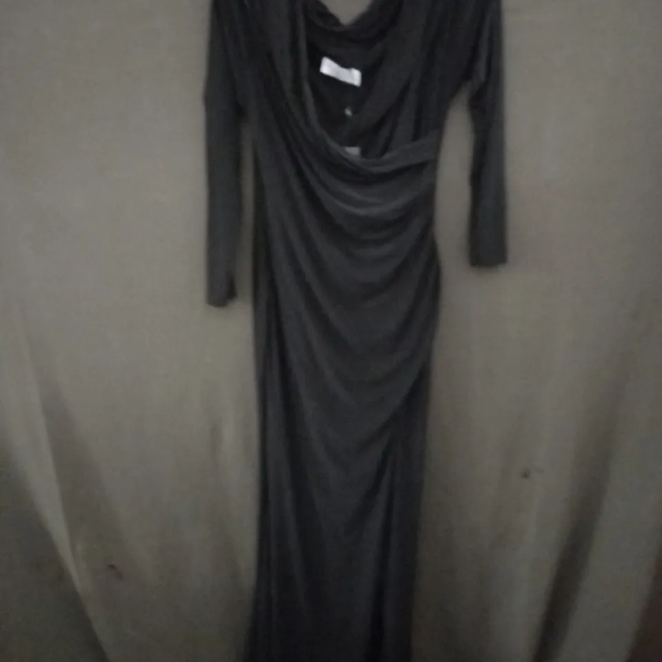 CLUB L BARDOT WRAP RUCHED SPLIT MAXI DRESS IN BLACK - UK 14