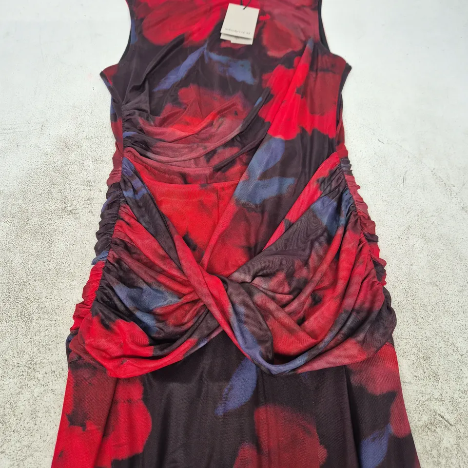 NOBODYS CHILD SLEEVELESS MIDI DRESS – RED/BLACK PRINT, UK 12