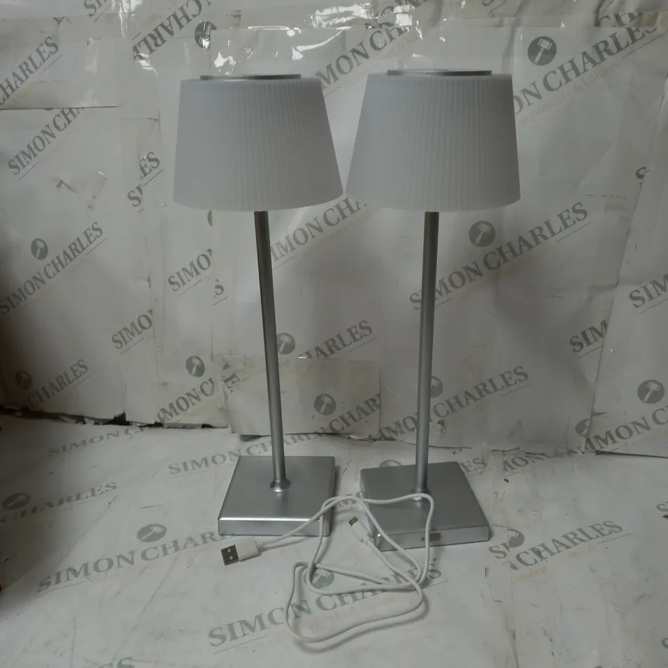 BOXED SFIXX SET OF 2 INDOOR OUTDOOR TOUCH TABLE LIGHTS IN SILVER 