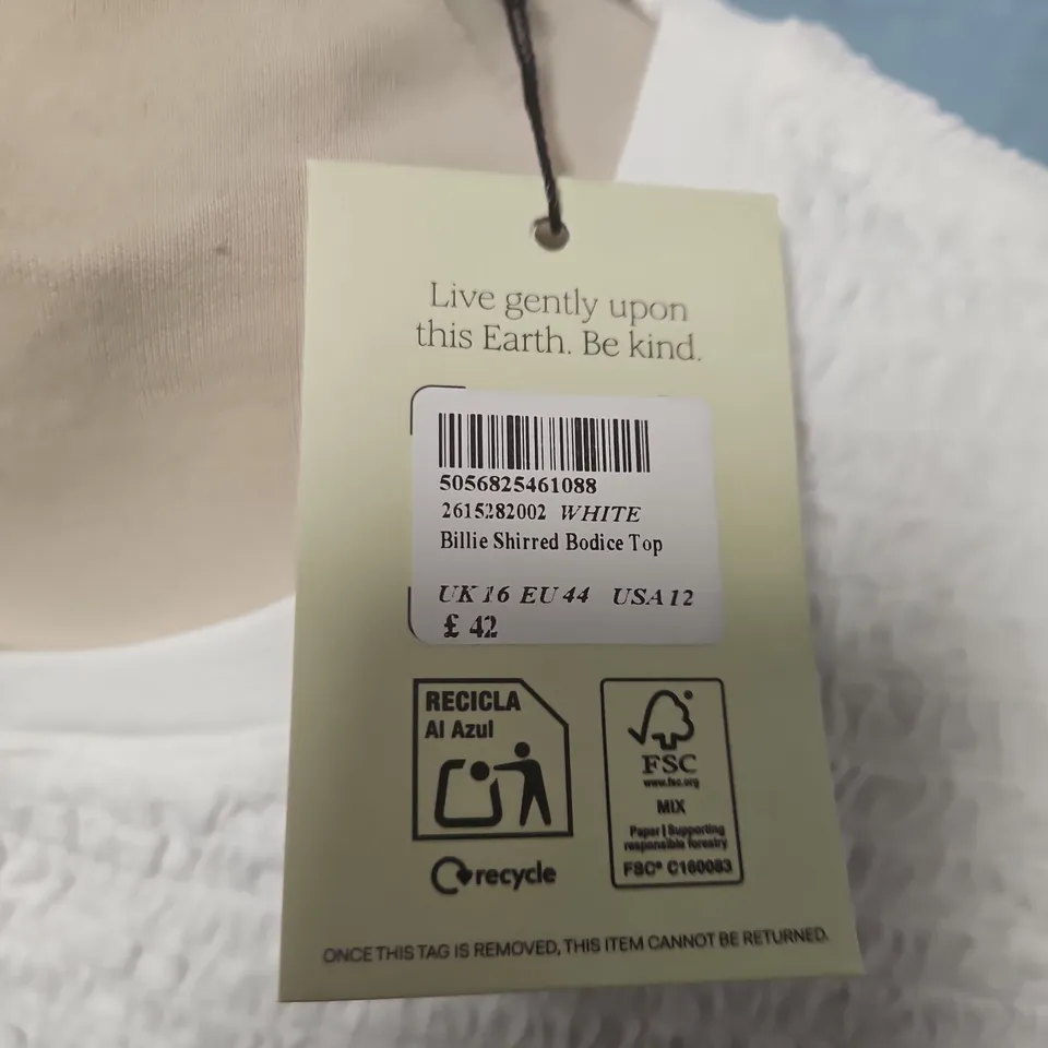 NOBODYS CHILD BILLIE SHIRRED BODICE TOP IN WHITE - UK 16