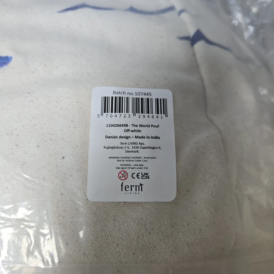 FERM LIVING THE WORLD POUF – OFF-WHITE (WORLD MAP DESIGN)