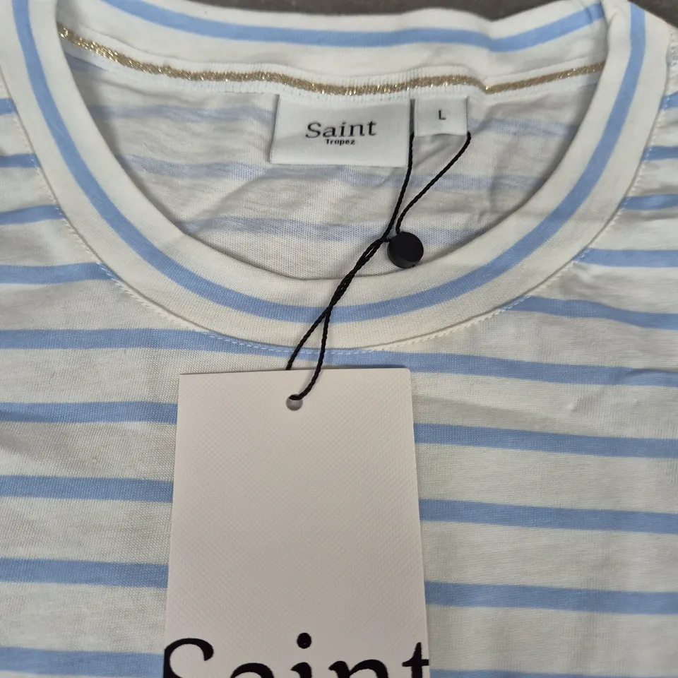 SAINT TROPEZ STRIPED T-SHIRT – AIRBLUE & WHITE, SIZE L
