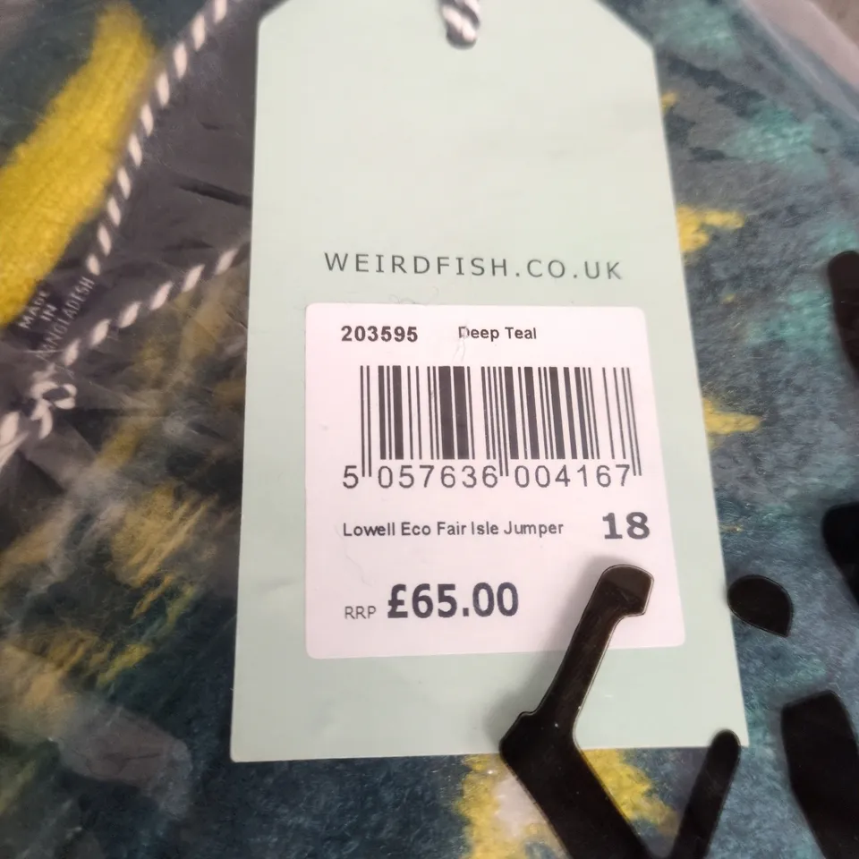 WEIRD FISH LOWELL ECO FAIR ISLE JUMPER – DEEP TEAL, UK 18