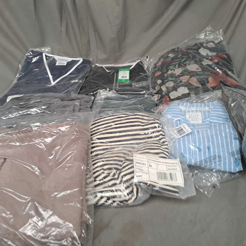 BOX OF ASSORTED CLOTHING ITEMS IN VARIOUS COLOURS, SIZES AND STYLES