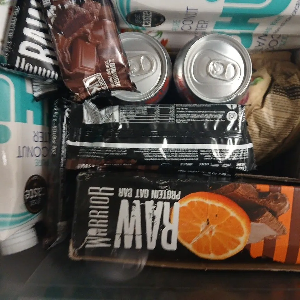 APPROXIMATELY 10 ASSORTED FOOD AND DRINK ITEMS TO INCLUDE CHOCO BOY, REMEDY ENERGY DRINK, ETC