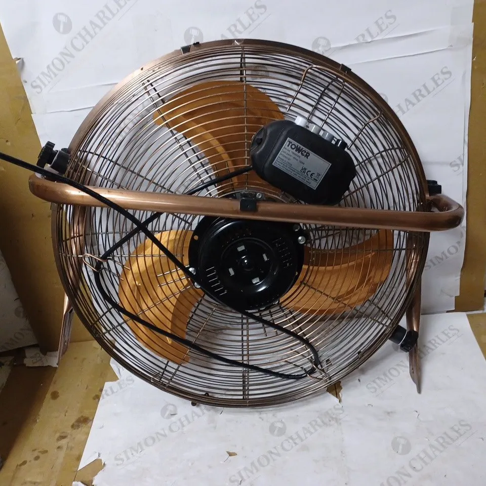 TOWER T662000C METAL HIGH-SPEED VELOCITY FLOOR FAN WITH ADJUSTABLE TILT, 18”, 100W, COPPER
