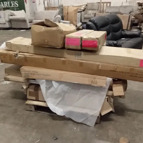 PALLET OF ASSORTED INCOMPLETE DESIGNER FURNITURE PARTS AND PIECES 